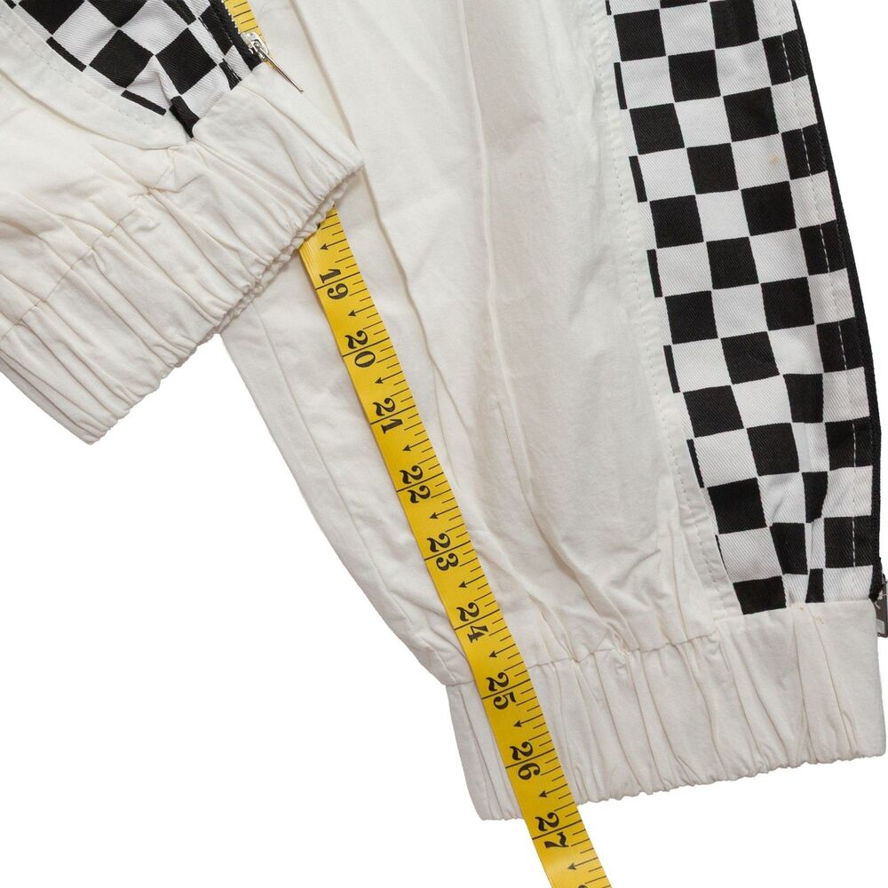 12th Tribe‎  S/M Tall Women's White Black Checkered Side Zip Track Joggers - Picture 4 of 10